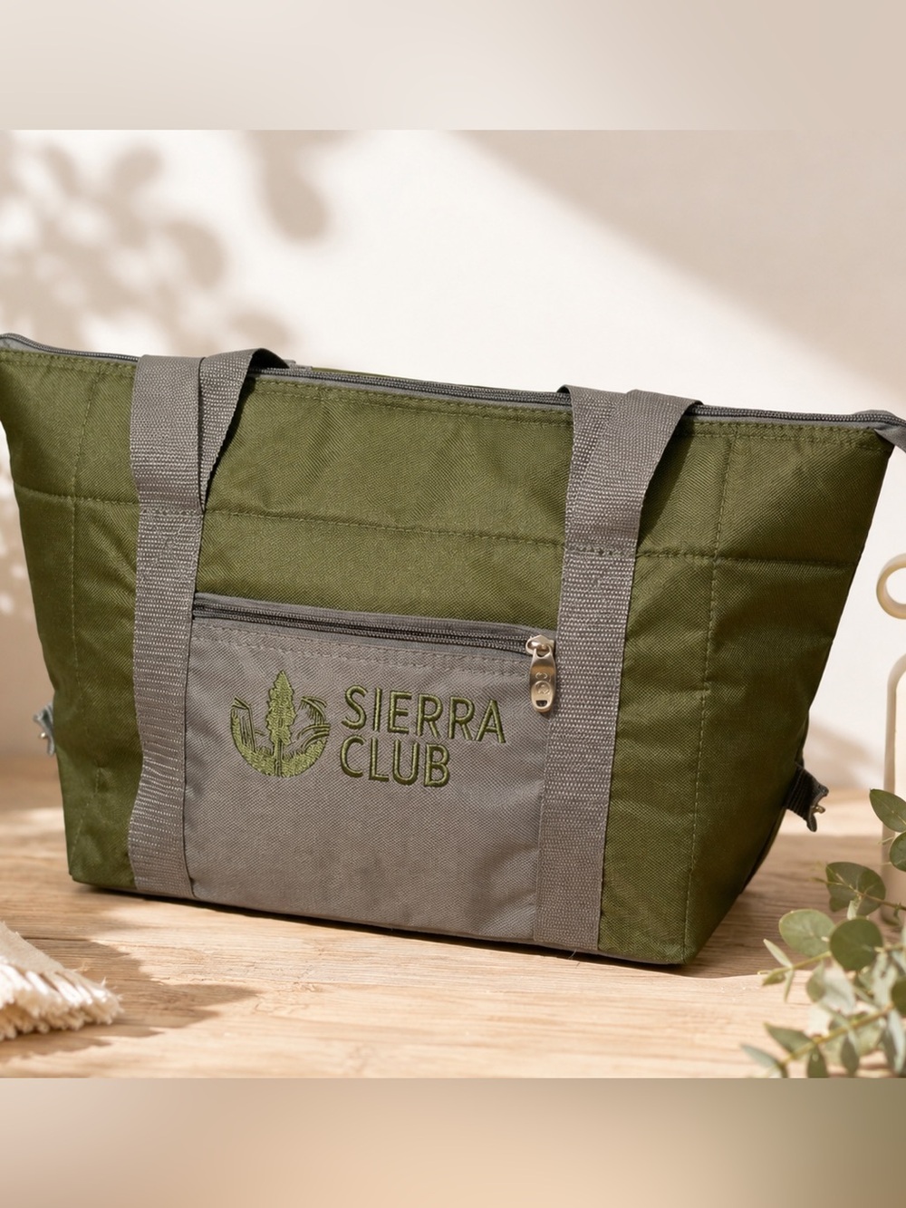 Sierra Club Insulated Cooler Tote Bag Green Gray Zip Lunch Picnic Beach Travel